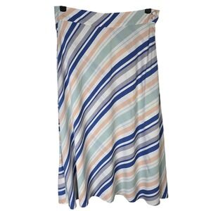 LOFT Striped Midi Wrap Skirt Womens Size 0 Blue Peach Mint Gray White‎